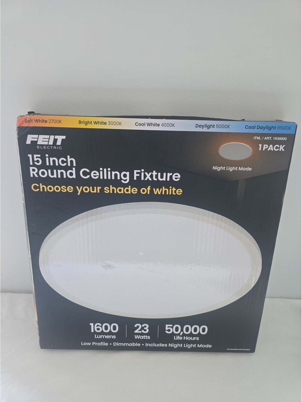 Feit Electric 15 in LED Flush Mount Ceiling Light, Dimmable 1600 lumens. NEW OB